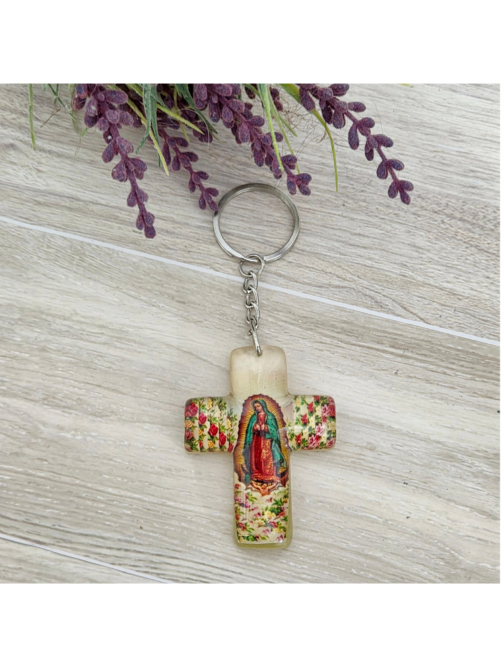 Women's Unbranded Virgin Mary Cross Keychain One Size Beige Multi-color